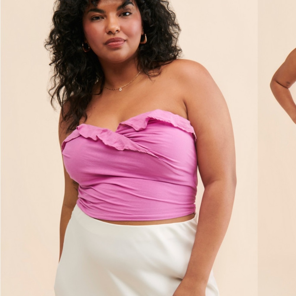 anthropologie pink front tie ruffle top!